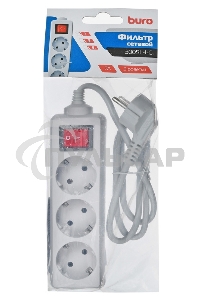 Сетевой фильтр Buro 300SL-1-G 1м (3 розетки) серый (пакет ПЭ)