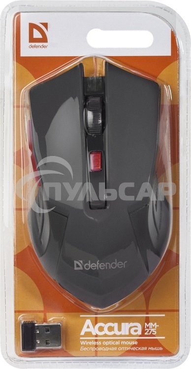 Мышь беспроводная Defender Accura MM-275 красный, 1600 dpi, радиоканал, USB, кнопки - 6