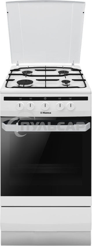 Плита газовая Hansa FCGW51003 белый, конфорок 4 шт, духовка 56 л, 50 см x 85 см x 60 см