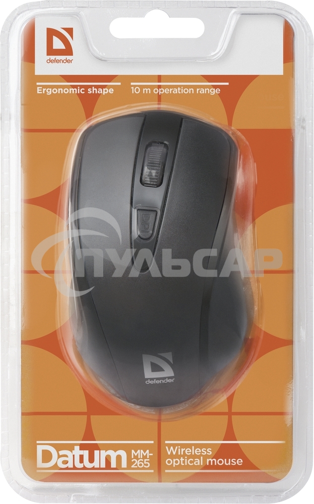 Мышь беспроводная Defender Datum MM-265 черный, 1600 dpi, радиоканал, USB, кнопки - 4