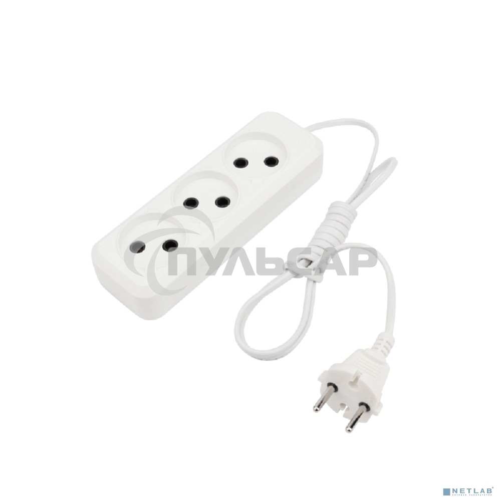 Удлинитель Rexant 3 гнезда, 1.5 м, 2х0.75 мм², б/з, белый (Сделано в России)