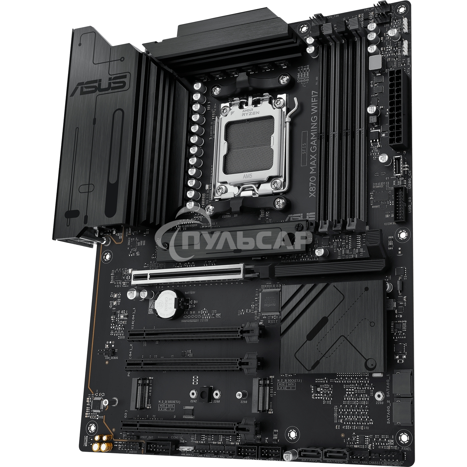 Материнская плата ASUS X870 MAX GAMING WIFI7, AM5, AMD X870, 4xDDR5, 4xSATA, 3xM.2, 1xPCIe 5.0 x16, 2xPCIe 4.0 x16, 1xPCIe x1, 1xHDMI, 2xUSB-C 40Gbps (USB4), 1xUSB-A 10Gbps, 3xUSB-A 5Gbps, 4xUSB-A 2.0, 1x2.5Gb LAN, Wi-Fi 7, Bluetooth 5.4, 3x3.5 мм, 7.1, A