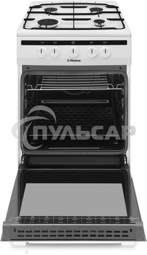 Плита газовая Hansa FCGW51003 белый, конфорок 4 шт, духовка 56 л, 50 см x 85 см x 60 см