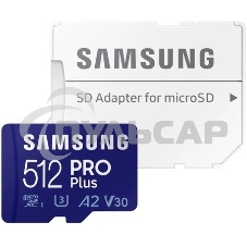 Флеш карта microSDXC 512GB Samsung PRO Plus Class 10, A2, V30, UHS-I (U3), W 130 МБ/с, R 180 МБ/с, <MB-MD512SA/KR> адаптер на SD