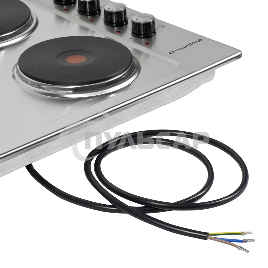 Электрическая варочная панель Maunfeld EEHS.64.4S/ • Тип: электрическая 60см• Тип установки: независимая • Управление: боковое, переключатели поворотные • Нагревательный элемент: конфорка электрическая, 4шт • Мощность конфорок, Вт.: 1500,1500, 1500, 1500 