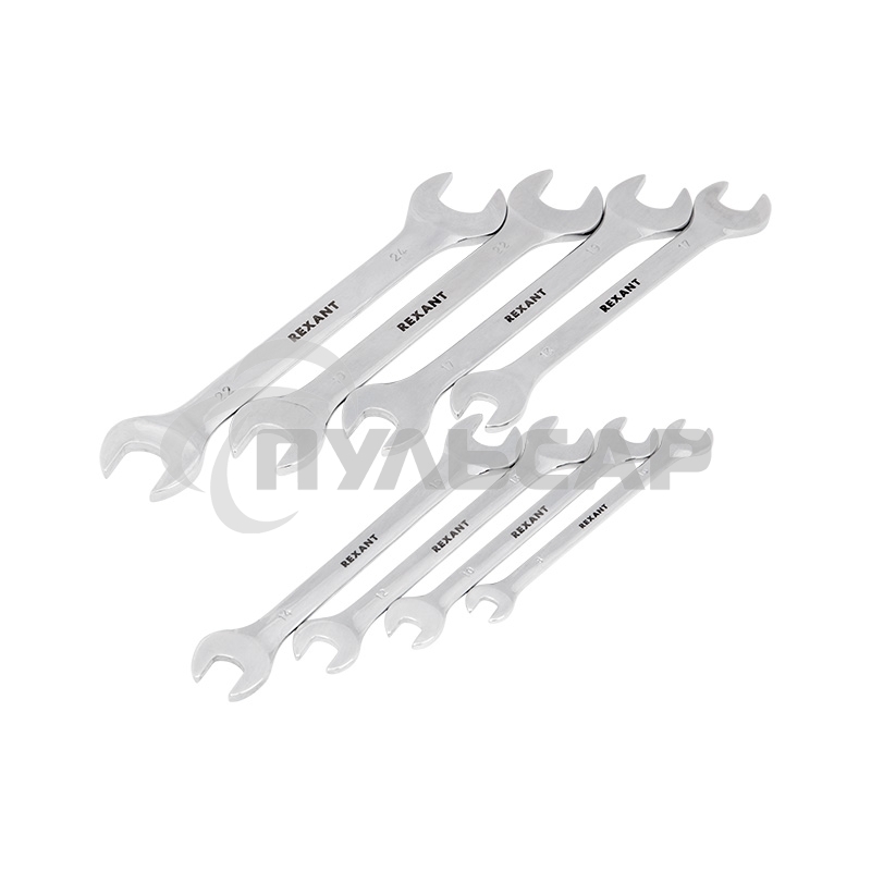 Набор ключей рожковых Rexant (8-24 мм), 8 шт., CrV, зеркальное хромирование