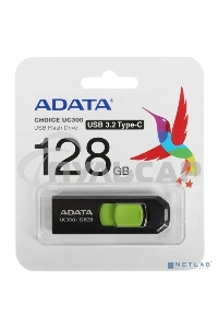 Флешка USB ADATA UC300 (ACHO-UC300-128G-RBK/GN), 128 Gb, Type-C USB 3.2, R/W 100/30, черный/зеленый