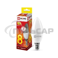 Лампа светодиодная LED-СВЕЧА-VC 8Вт 230В E14 3000К 720лм IN HOME 4690612020426
