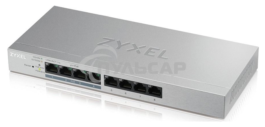 Коммутатор ZYXEL GS1200-8HP V2 8 Port Gigabit PoE+ webmanaged Switch, 4x PoE, 60 Watt