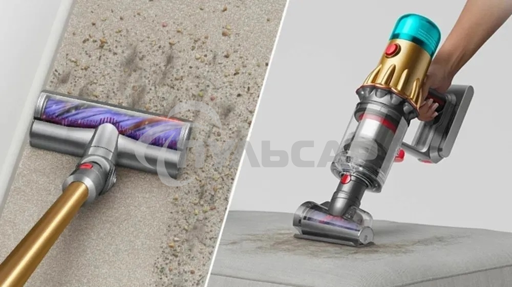 Пылесос вертикальный Dyson SV46 V12 Detect Slim Absolute золотистый/серебристый, питание от аккумулятора, 150 Вт, уборка сухая, пылесборник 0.35 л, работа от АКБ max 60 мин