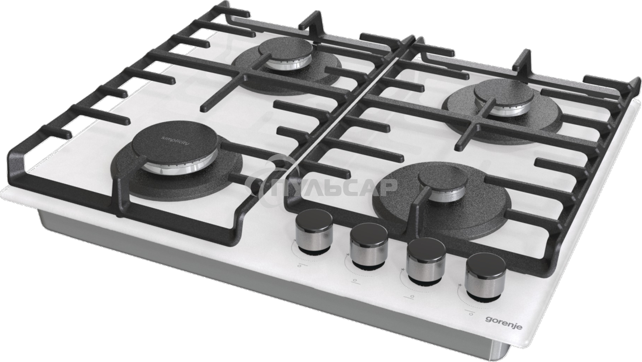 Газовая варочная панель Gorenje GT642SYW, 4 конфорки, закаленное стекло, белый