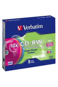 Диск CD-RW Verbatim 700Mb 12x Slim case (5шт) Color (43167)