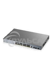 Коммутатор Zyxel GS1350-26HP, 24xGE PoE+, 2xCombo (SFP/RJ-45), бюджет PoE 375 Вт, дальность передачи питания до 250 м, автоперезагрузка PoE-портов, повышенная защита от перенапряжений и электростатических разряд