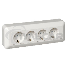 Розетка 4-м ОП Прима 16А 250В с заземл. защ. шторка белый  (опт. упак) SchE RA16-411M-B