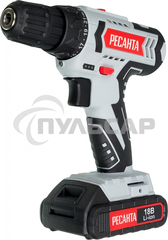Дрель-шуруповерт Ресанта ДА-18-2ЛК 75/14/5, Аккумуляторная, 18В, 2 АКБ, Кейс