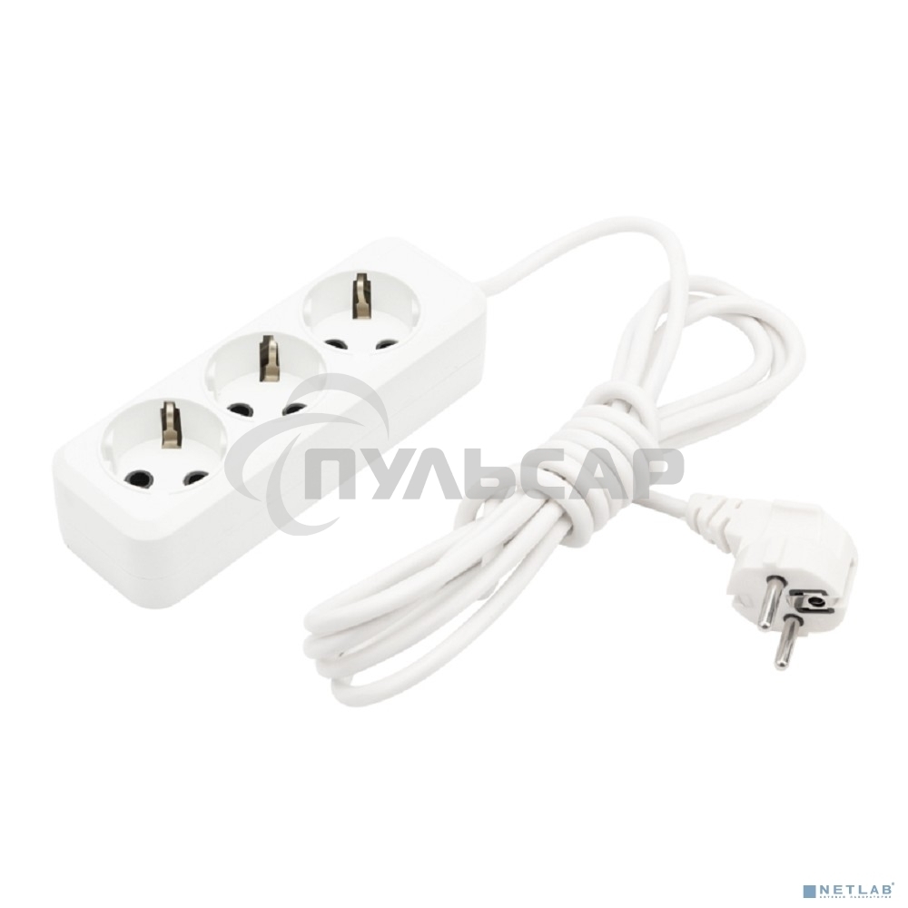 Удлинитель Rexant 3 гнезда, 3 м, 3х1.0 мм², с/з, белый (Сделано в России)