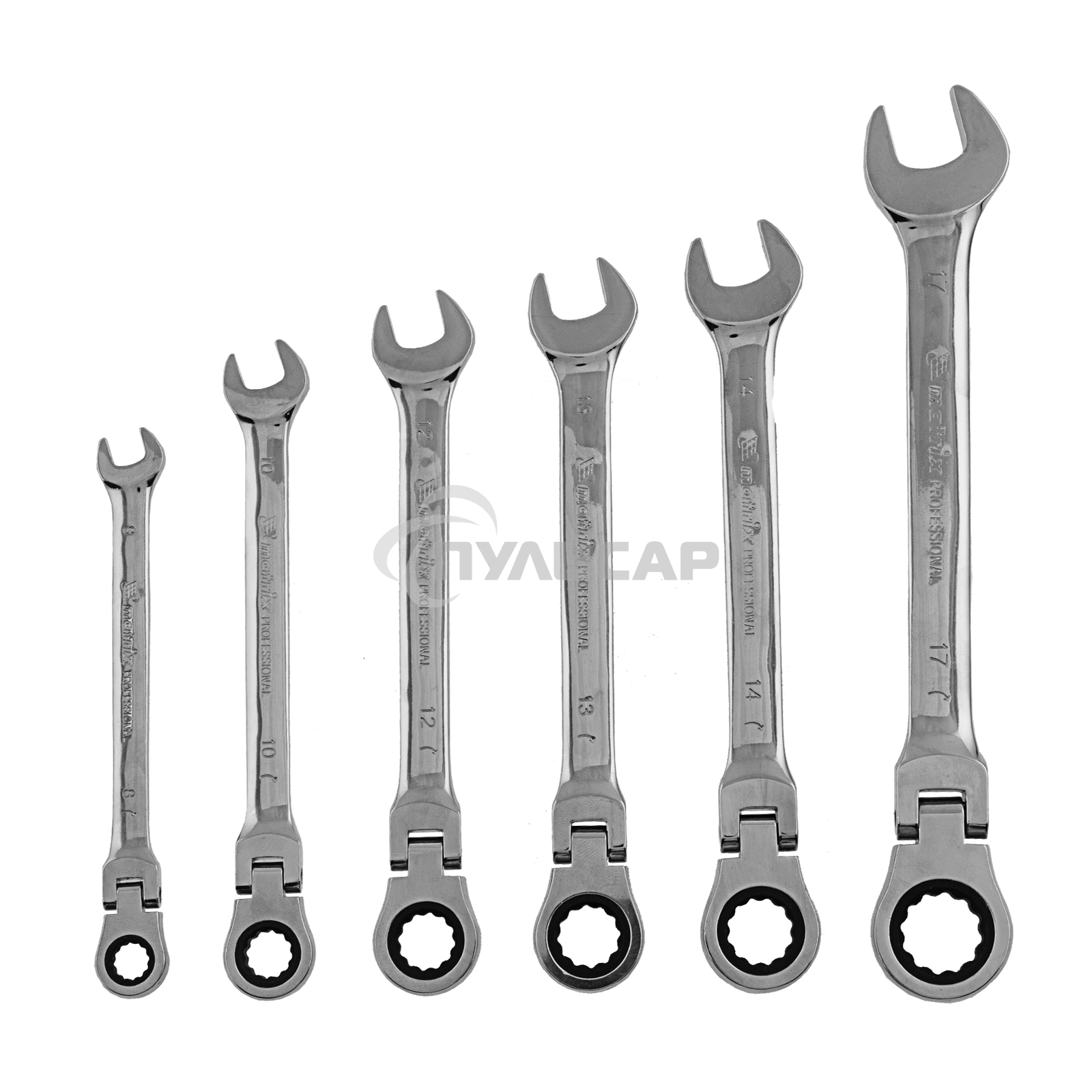 Набор ключей комбинированных Matrix, трещоточных шарнирных 6шт