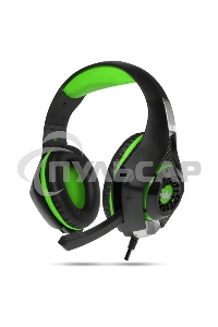 Гарнитура игровая CROWN CMGH-102T Black&green (Подключение USB, встроенная аудио карта, Частотный диапазон: 20Гц-20,000 Гц,Кабель 2.1м,Размер D 250мм)