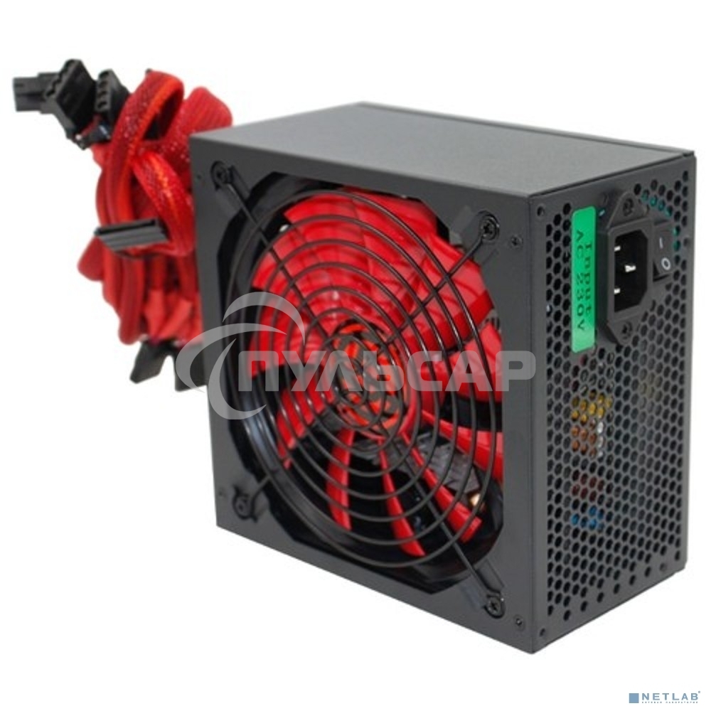 Блок питания Ginzzu PC600 Red, 600Вт, 80 PLUS, 140мм, черный / красный