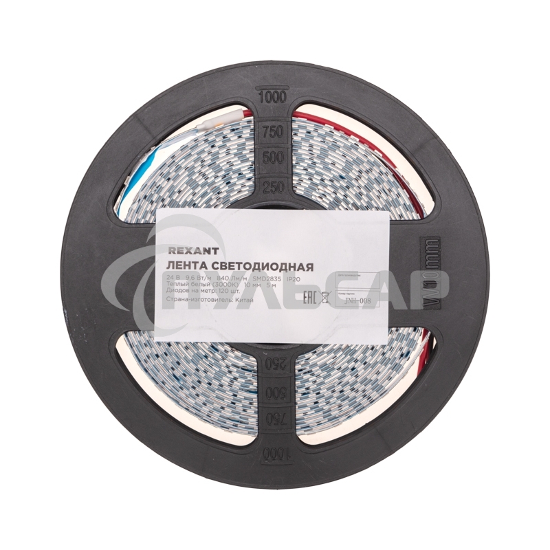 Лента светодиодная 24В, SMD2835, 9,6Вт/м, 120 LED/м, 3000K, 10мм, 5м,IP20 Rexant