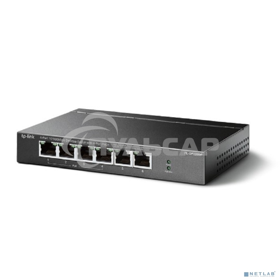 Коммутатор TP-Link 4-port 10/100Mbps Unmanaged PoE+ Switch with 2 10/100Mbps uplink ports, meta case, desktop mount, 4 802.3af/at compliant PoE+ port, 2 10/100Mbps uplink ports, DIP switches for Extend mode, Isolation mode and Priority mode, up to 250m Po