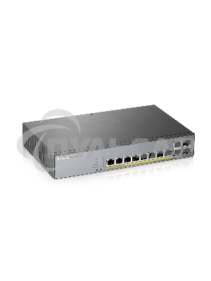 Коммутатор Zyxel GS1350-12HP, 10xGE (8xPoE+), 2xSFP, бюджет PoE 130 Вт, дальность передачи питания до 250 м, автоперезагрузка PoE-портов, повышенная защита от перенапряжений и электростатических разрядов