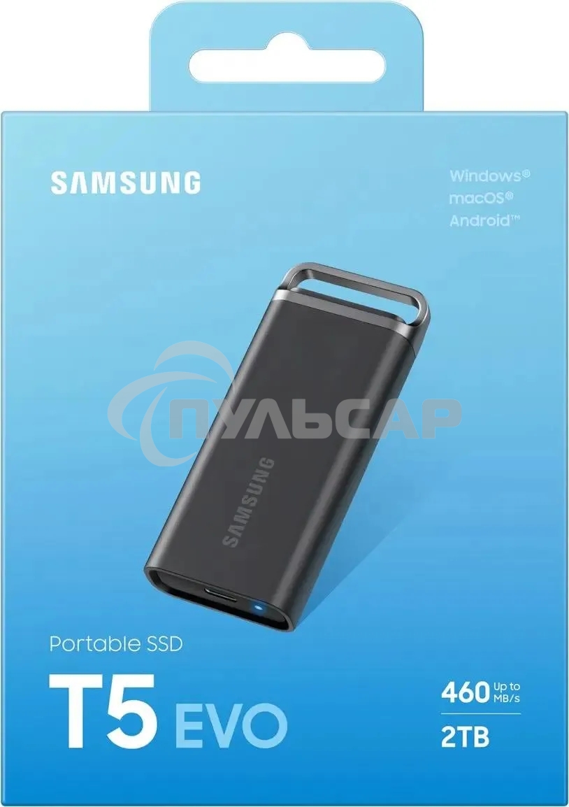 Внешний SSD Samsung T5 EVO, 2TB, USB 3.2 Gen 1 Type-C, R/W 460/460, черный