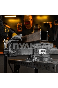 Тиски слесарные Denzel BVH-200, 200 мм, поворотные, стальная направляющая, с наковальней