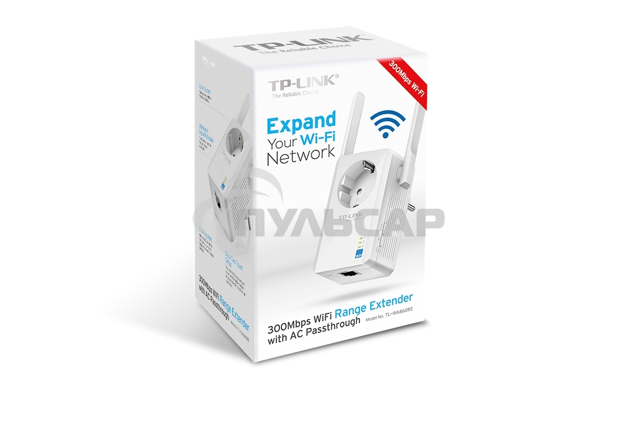 Сетевой адаптер TP-Link SOHO TL-WA860RE 300Mbps Wireless N Wall Plugged Range Extender with AC Passthrough, QCA(Atheros), 2T2R, 2.4GHz, 802.11b/g/n, 1 10/100Mbps LAN port, Range Extender button, Range Extender mode, suppo поставляется без кабеля RJ-45