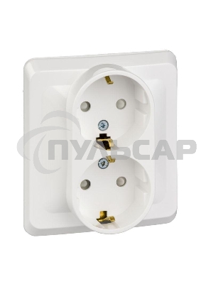 Розетка 2-м СП Этюд 16А защ. шторки с заземл. бел. SchE PC16-008B