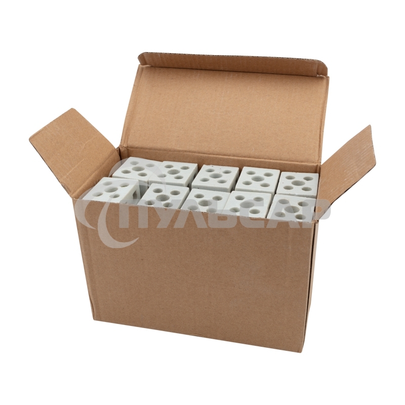 Клемма керамическая винтовая 16 мм² 2 пары контактов с крепежным отверстием (50 шт./уп.) Rexant