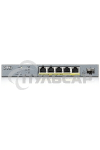 Коммутатор Zyxel GS1350-6HP, 4xGE PoE+, 1xGE PoE++ (802.3bt), 1xSFP, бюджет PoE 60 Вт, дальность передачи питания до 250 м, автоперезагрузка PoE-портов, повышенная защита от перенапряжений и электростатических р