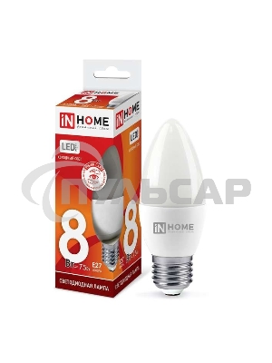 Лампа светодиодная LED-СВЕЧА-VC 8Вт 230В E27 6500К 720лм IN HOME 4690612024820