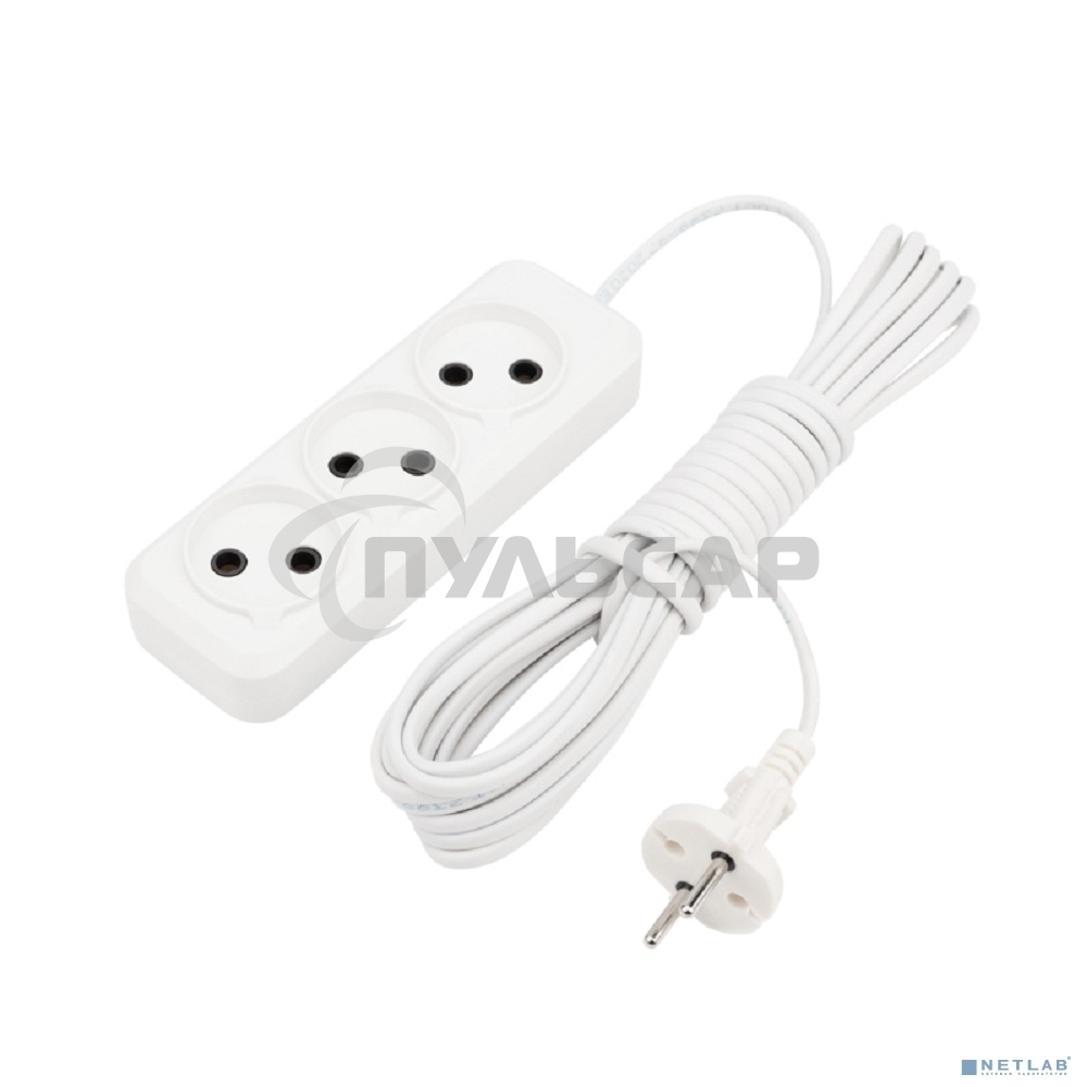 Удлинитель Rexant 3 гнезда, 7 м, 2х0.75 мм², б/з, белый (Сделано в России)