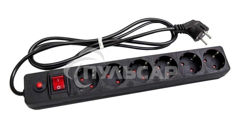 Удлинитель с сетевым фильтром 6х7м с заземл. 10А IP20 защ. шторки ПВС 3х0.75 черный UNIVersal 967U-4007