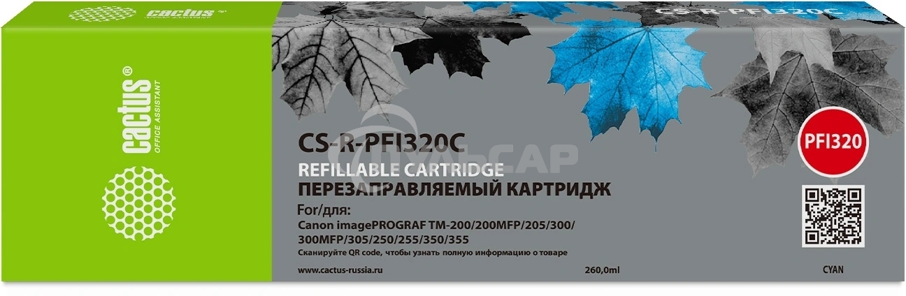 Картридж перезаправляемый струйный Cactus CS-R-PFI320C PFI-320C голубой для Canon imagePROGRAF TM-200/200MFP/205/300/300MFP/305/250/255/350/355