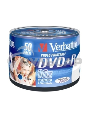 Диск DVD+R Verbatim 4.7Gb 16x Cake Box (50шт) Printable (43512)