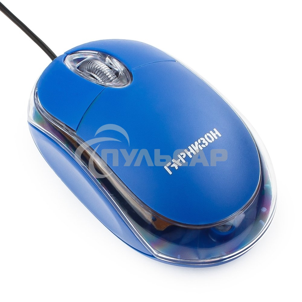 Мышь проводная Гарнизон GM-100B синий, 1000 dpi, USB, кнопки - 3
