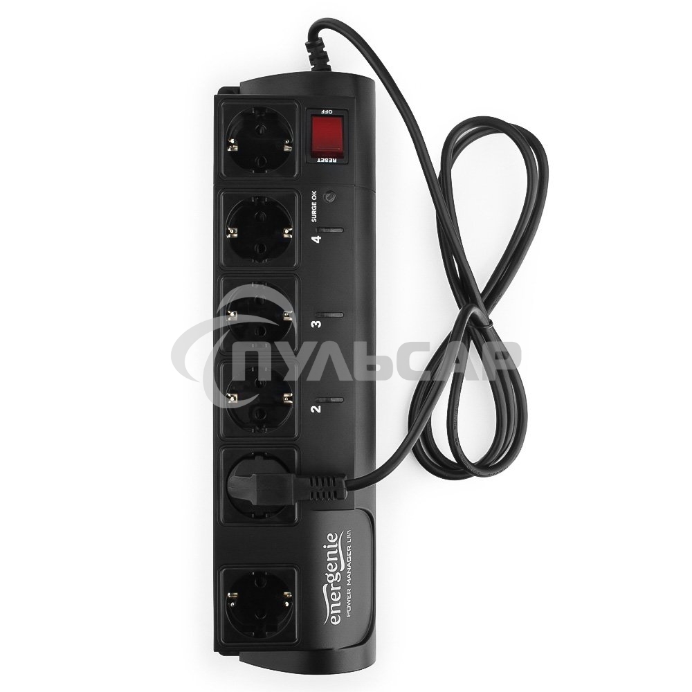 Сетевой фильтр Energenie Сетевой фильтр EG-PMS2-LAN программируемый, черный (10А, LAN, 6 розеток)