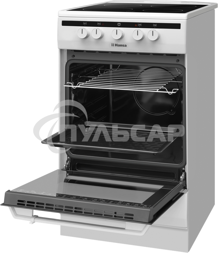 Плита электрическая Hansa FCCW54002 белый, конфорок 4 шт, духовка 68 л, 50 см x 85 см x 60 см