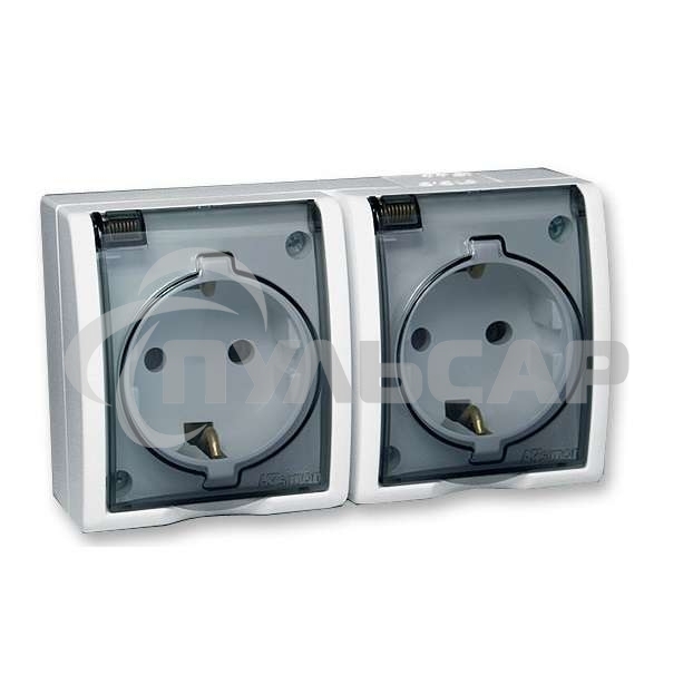 Розетка SIMON 15 Aqua 1594433-030 2-я с заземлением белая с крышкой наружная IP54