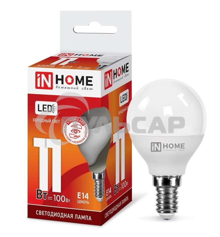 Лампа светодиодная LED-ШАР-VC 11Вт 230В E14 6500К 990лм IN HOME 4690612024929
