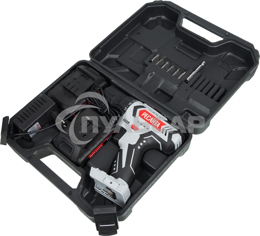 Дрель-шуруповерт Ресанта ДА-18-2ЛК 75/14/5, Аккумуляторная, 18В, 2 АКБ, Кейс