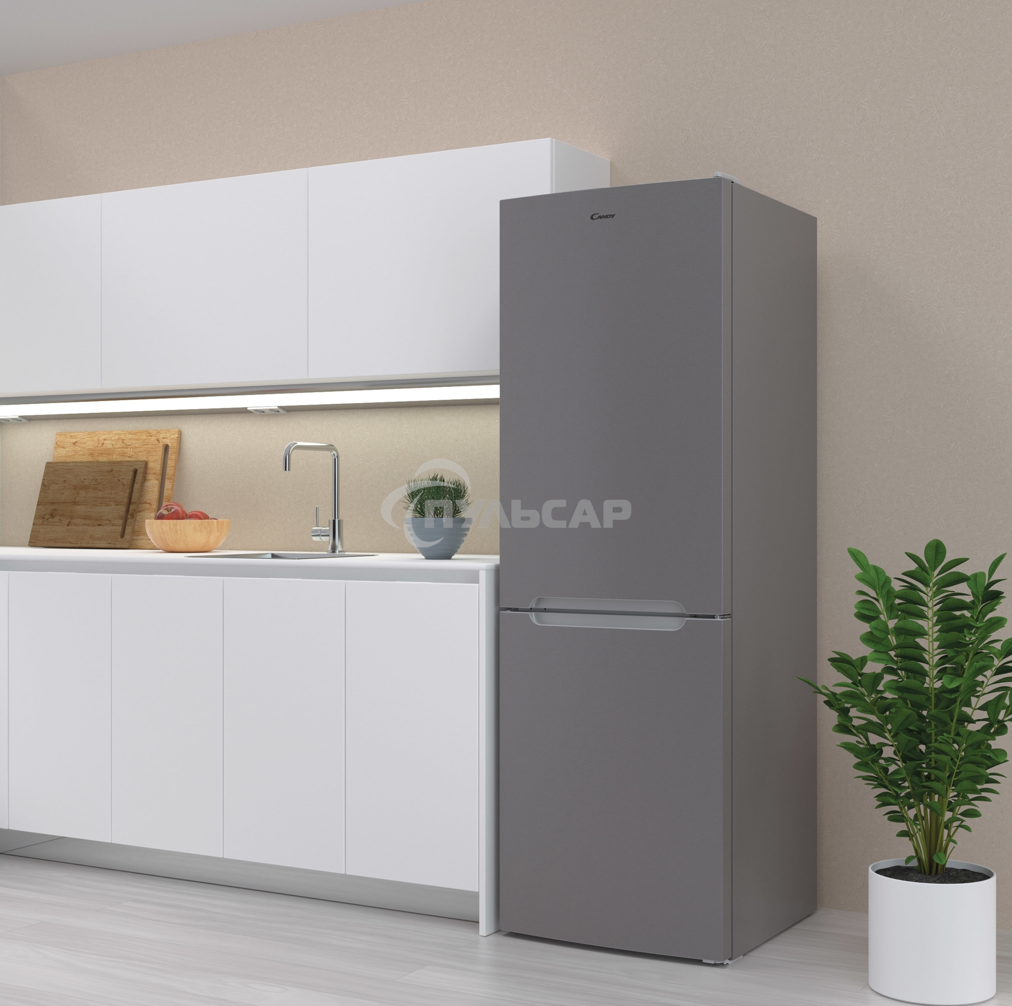 Холодильник Candy CCRN 6180S серебро двухкамерный 227/106л морозилка снизу, No Frost