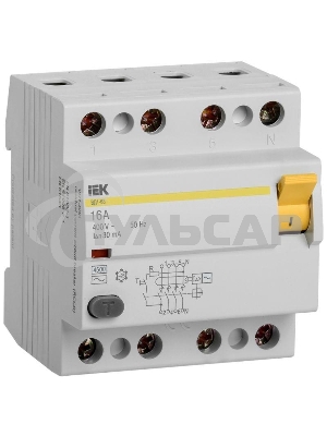 Выключатель дифференциального тока (УЗО) Iek MDV10-4-016-030 ВД1-63 4Р 16А 30мА ИЭК