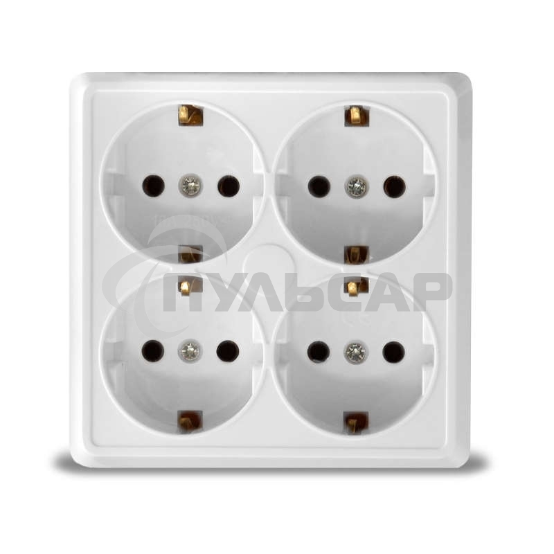 Розетка 4-м ОП Олимп с заземл. квадрат белый  UNIVersal 1165