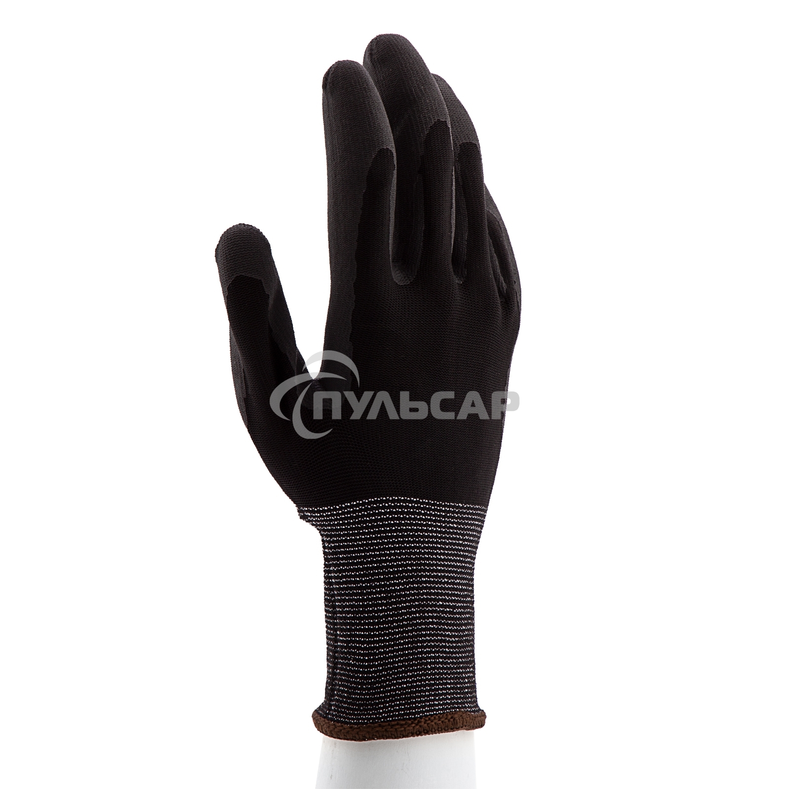 Перчатки трикотажные с черным полиуретановым покрытием, размер L, 15 класс вязки Сибртех