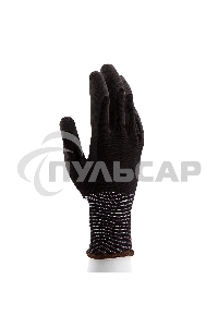 Перчатки трикотажные с черным полиуретановым покрытием, размер L, 15 класс вязки Сибртех