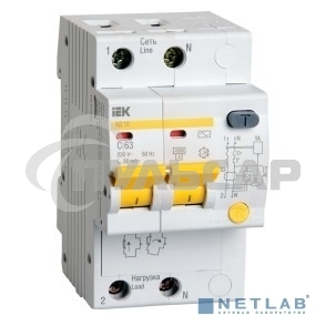 Выключатель автоматический дифференциального тока 2п C 10А 30мА тип AC 4.5кА АД-12 ИЭК MAD10-2-010-C-030