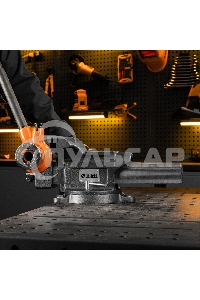 Тиски слесарные Denzel BVH-200, 200 мм, поворотные, стальная направляющая, с наковальней